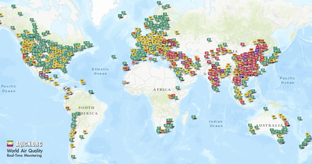 アジアの大気汚染: 現在の大気汚染地図